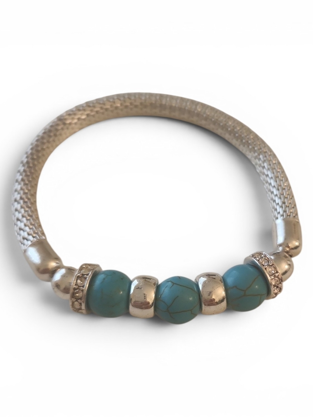 NWT Avon Turquoise Color Beads Silver-Tone Mesh Energy Bracelet-One Size